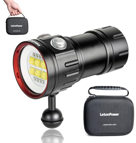 LetonPower B24 Torcia subacquea, 9000 Lumens Super Bright Underwater 80m Video Light, Scuba Dive Light, uso ad alta frequenza per gli sport subacquei all'aperto