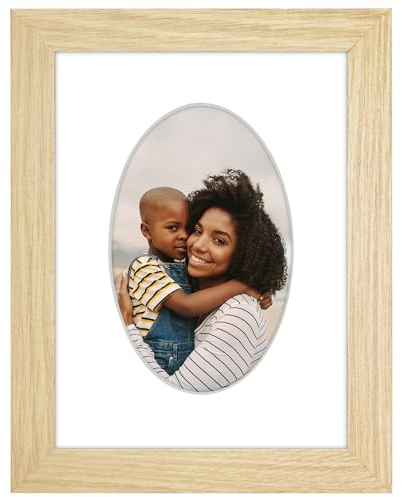 Americanflat Bilderrahmen mit ovalem Passepartout und bruchfestem Glas – Signature Collection – Designer-Bilderrahmen für Tischplatte und Wand – 15,2 x 20,3 cm Bilderrahmen ohne Passepartout – Eiche