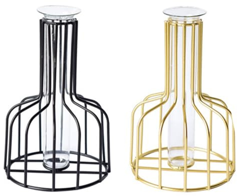 Ieron Black and Gold Metal Frame Flower Vase with Clear Glass Test Tube - Decorative Small Bud Vase for Weddings, Indoor, Living Room Decor - Exquisite Ornament