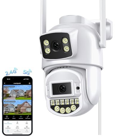 Reobiux Überwachungskamera Aussen,Mit Dual-Objektiv 6MP,2.4/5Ghz,Ethernet rj45, Kamera Überwachung Aussen,WLAN Kamera Outdoor,Farb-Nachtsicht,Zwei-Wege-Audio,Bewegungserkennung,IP66