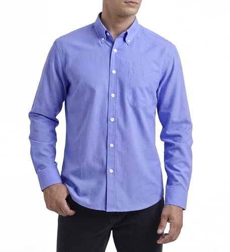 HISDERN Oxfordskjortor för män, ledig långärmad skjorta för män, enkel smart button-down-skjorta med ficka, normal passform