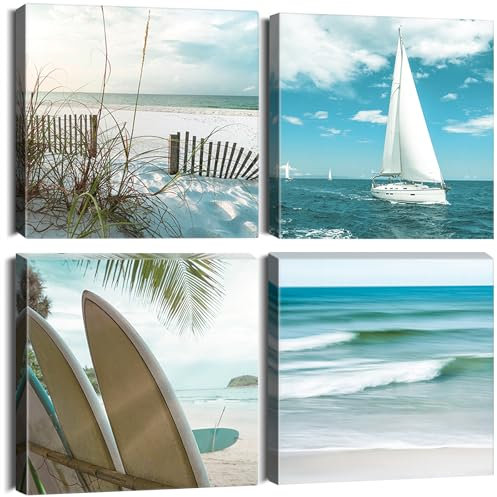Artscope Stampe e Quadri su Tela 4 pz. Il Mare Blu Immagine Fotografia Murale Tela Wall Art Bel Regalo per Home Decor Ristorante Cucina Regalo di Anniversario Compleanno 30x30CM