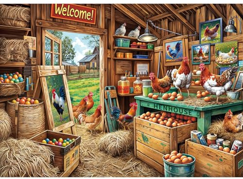 Puzzle 1000 pièces, Puzzle Adulte, Un Puzzle Difficile, Jeux de Puzzle pour Toute la Famille, Cadeaux pour Femmes, Cadeaux pour Hommes, thème : poulailler