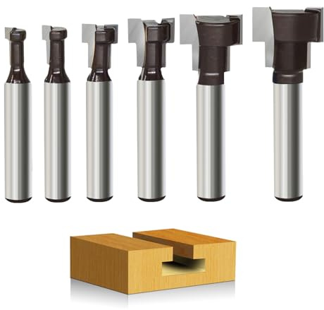 GLRYD 6-tlg. T-Nutfräser-Set 8mm Schaft – Hartmetall T Nut-Fräser Oberfräse, T-Track Schlitz, für Holz, Holzbearbeitung (Durchmesser 5.35/7/10/13/17/19mm)