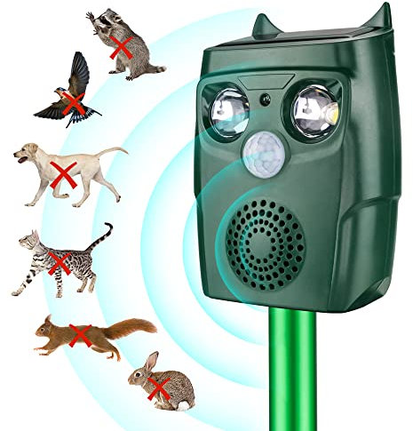 Ultrasonic Solar Cat Deterrent, 3 Modes Cat Deterrent for Garden with Infrared Sensor & Flashing Light, 40 Feet Waterproof Animal Repellent, Marten Repellent, Cat Repellent, Dog Deterrent