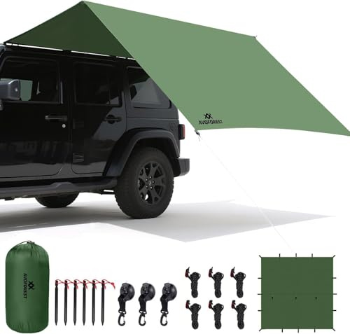 AVOFOREST Tarp 3x3 Wasserdicht,Tarp Ultraleicht Zeltplane,Camping Zeltplane mit 19 Öse+Aluminiumstifte+Nylonseile+Haken Saugnapf,Anti-UV & Schnee & Regen,für Camping Picknick Wandern Hängematte