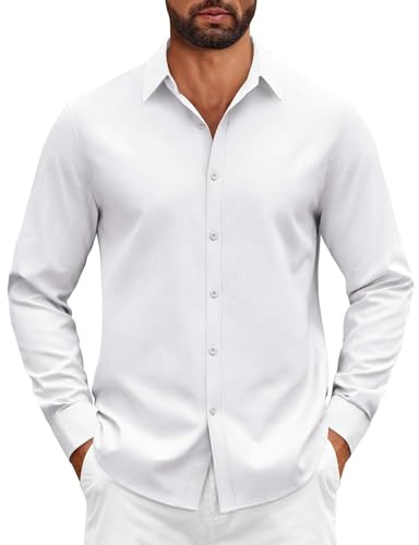 COOFWANDY Chemise Homme en Coton à Manches Longues Coupe Classique Boutonnée Confortable et Formelle Blanche XXL