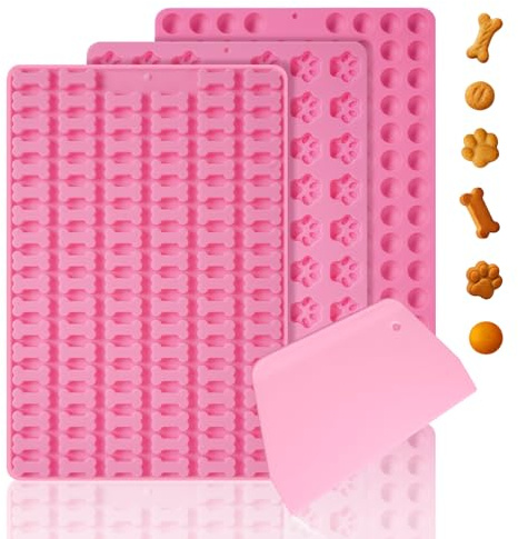 Torven 3 stycken bakmattor för hundkex, lätt att rengöra bakmattor för hundgodis, benform kloform rund form diy-husdjurssnacks, choklad, kex, isbitar, BPA-fri