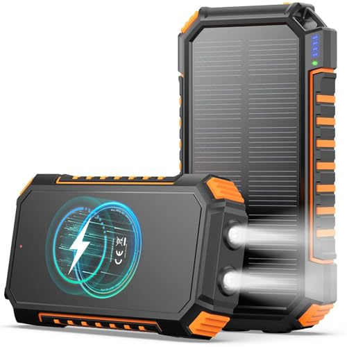 A ADDTOP Caricatore Solare Power Bank Wireless 20000mAh - USB C PD QC 3.0 Caricatore Portatile con 4 Uscita & Doppia Torcia, 15W Ricarica Rapida, Batteria Esterna per Smartphone, Tablets e Campeggio