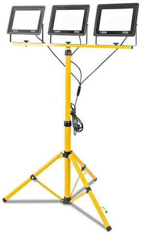 Faretto LED da 300 W, 30000 lm, luce da lavoro super luminosa con treppiede regolabile e cavo da 3 m, spina europea, faro da lavoro, impermeabile, IP66, per garage, officina, cantiere, bianco freddo