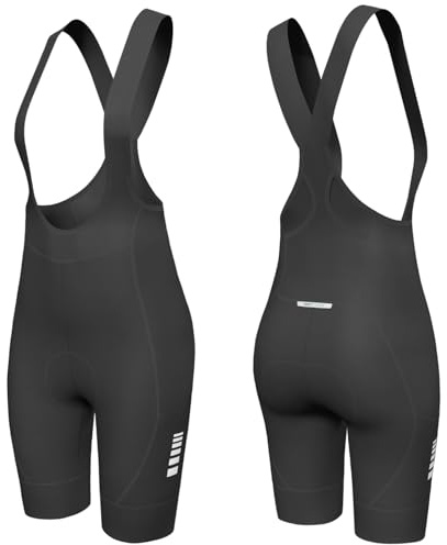 Wulibike Radlerhose Damen Gepolstert mit träger Elastische Frauen TräGerhosefahrradhose Atmungsaktive Fahrradbekleidung 3 Staschen Rennrad Und Bike MTB Schwarz S