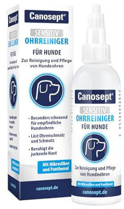 Canosept Sensitiv Ohrenreiniger Hund 75ml - Ohrreiniger für Hunde - Hunde Ohrenreiniger besonders schonend mit Mikrosilber, Panthenol & Hamamelis-Extrakt - Ohrentropfen für empfindliche Hundeohren