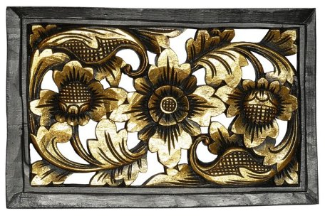 Wogeka Bild BLUMEN Gold Holzbild Feng Shui Bali Relief HBild02