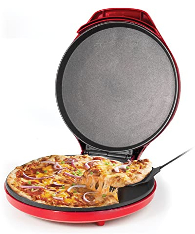 Betty Crocker Pizza Maker Plus, 12 Indoor Electric Grill, Nonstick Griddle Pan for Pizzas, Quesadillas, Tortillas, Nachos and more, 12 Electric Griddle for Delicious Meals and Snacks, Red
