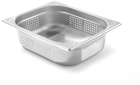 HENDI Gastronormbehälter, Temperaturbeständig von -40° bis 300°C, Heissluftöfen-Kühl- und Tiefkühlschränken-Chafing Dishes-Bain Marie, Stapelbar, perforiert, 5,6L, GN 1/2, 325x265x(H)100mm, Edelstahl