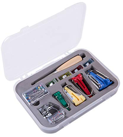 HONGXIN-SHOP Schrägbandformer Set Multifunktions Schrägband Werkzeug 6-12-18-25 mm Tape Bias Maker mit Quilten Ahle, Perlennadeln, Verstellbar Nähfuß, Stoffklammer, Nähen Zubehören für Kurzwaren