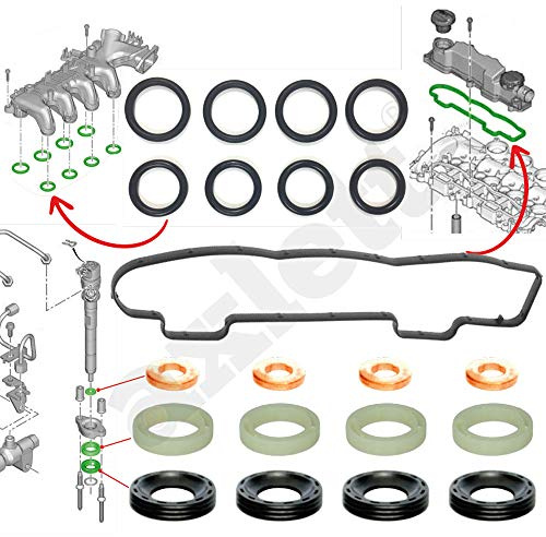 axlett® kit Junta de inyector de combustible | tapa de válvula | Admisión | para Citroen Peugeot 1.6 HDi 206 207 307 308 407 1007 3008 5008 Partner Expert | C2 C3 C4 C5 Jumpy Berlingo | 1.5 1.6 TDCi