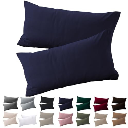 Soifox Kissenbezug 40 x 80 2er Set - Kopfkissenbezug 40x80 Blau 100% Mikrofaser bügelfrei & knitterfrei mit Reißverschluss
