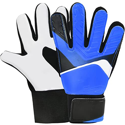 Torwarthandschuhe Kinder, Jungen und Mädchen, Junior Fußballhandschuhe Fußball Spielerhandschuhe Doppeltem Schutz Fußballhandschuhe mit extra starkem Grip für Jungen tormannhandschuhe (Blau, #7)