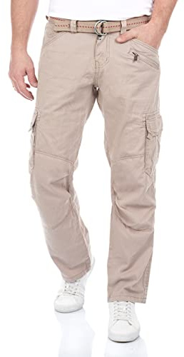 Timezone, pantaloni cargo da uomo con cintura BenitoTZ, vestibilità ampia, tasche, in cotone, beige, grigio, kaki, 29 30 31 32 33 34 36 38 40, 44/46 IT (31W/30L)