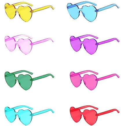8 Heart Party Glasses - Coloured Funky Festival Sunglasses - Hippy Fancy Dress Costume Adults & Kids HEARTGLASSES_8
