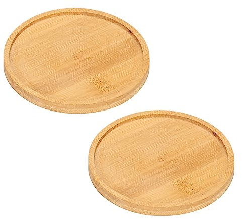 Gativs Bandeja de Bambú 2 Piezas Redonda de Madera para Servir, Platos para Macetas y Plantas