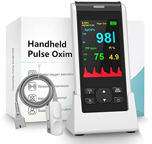 Adult Strap-On Pulse Oximeter with Charging Dock - Continuous SpO2 & Heart Rate Monitor - High Accuracy Blood Oxygen Saturation Meter with Alarm - 10+ Hours Battery
