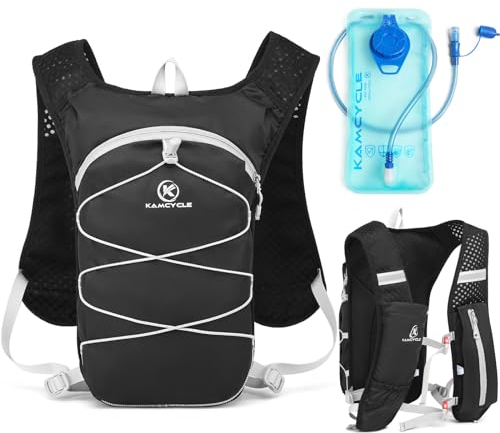 KAMCYCLE® Ultraleicht Trinkrucksack Trail Rucksack Trinkweste, Hydration Pack Fahrradrucksack mit 2L Trinkblase oder 500ML Wasserflasche， für Laufen, Camping, Wandern, Marathoner (Mit 2L Trinkblase)