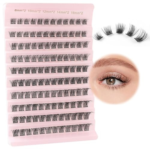 Poiuyoiu Einzelne Wimpern D-Locken-Volumen Falsche Wimpern 8-16mm Cluster Lashes Natürliche Wimpernverlängerungen mit Weichen Bandstreifen Wiederverwendbare Künstliche Wimpern Geeignet für Anfänger