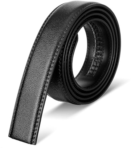 Andibro - Cinturón automático de trinquete para hombre de piel sin hebilla, 35 mm de ancho, ajustable para ropa, jeans, Negro , Talla única