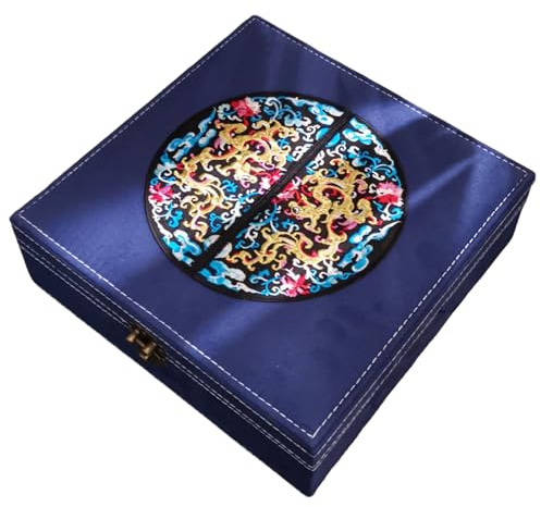 LIbgiubhy Joyero tradicional chino elegante caja de almacenamiento de madera con bordado y compartimentos, organizadores de accesorios