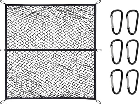 Rete Portabagagli, Rete Bagagliaio Auto Altamente Elastica 120 x 120 cm Rete Per Rimorchio Estensibile con 6 Ganci Metallici Tasca a Rete Monostrato Per Camion, Auto, Camper Organizer Bagagliaio Auto