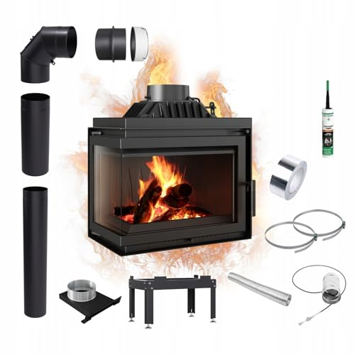 KRATKI Kamineinsatz Holzofen Gusseisen Simple Links 8kW BImSchV 2 ⌀150 Einbausatz EEK A