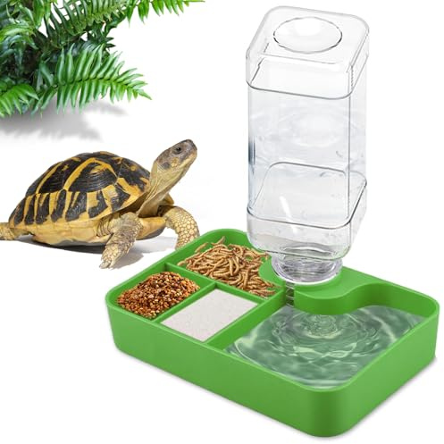 Jemmytu Schildkröte Wasserspender, 4 in 1 Schildkröten Wasserschale und Futterbecken, Isolierung von Nahrungsmitteln und Wasser, für Reptilien, Eidechsen, Hamstern, Schlangen (Grün)
