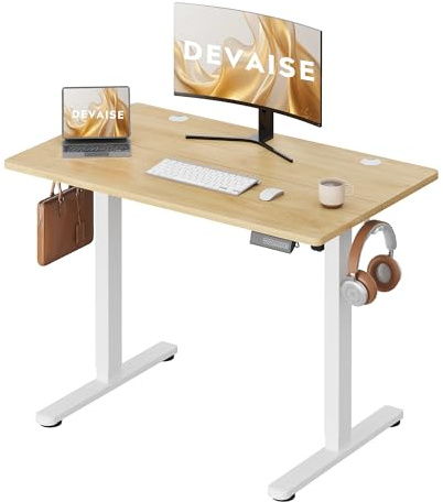 DEVAISE Escritorio Elevable Eléctrico,Mesa Regulable Rltura 100 x 60cm con 3 Memorias,Mesa de Oficina con Panel Inteligente en Casa con Tablero Ensamblado, Roble Natural