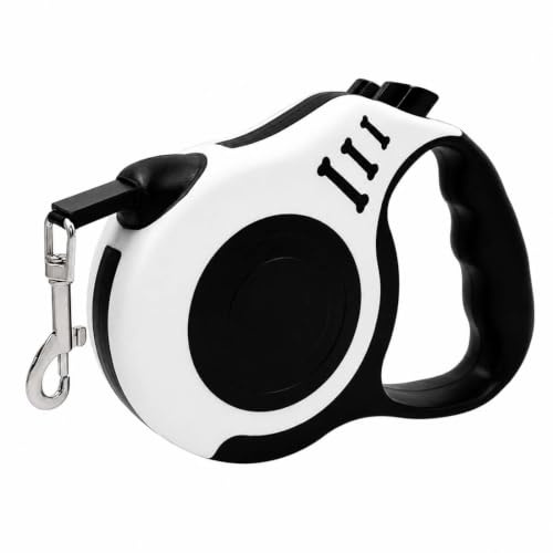 GNALIA Laisses Rétractables Pour Chiens 1 Pièce Noir Blanc 5M Guidage Perfectionné Ergonomique Pour Animaux Jusqu'À 15Kg