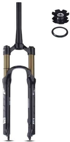 FKXSXAZ MTB-framgaffel i aluminiumlegering, 120 mm fjädersträcka, snabbkoppling, 1–1/2 tum skivbroms, främre gaffel för däck på 26/27,5/29 tum x 2,4 tum