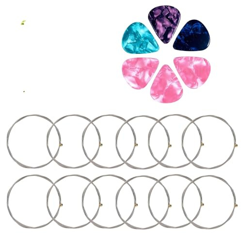 12pcs Electric Guitar Strings with 6 Picks, Nickel Plated Steel Super Slinky Guitar Strings for Bright Tone and Smooth Playability, Durable Guitar Strings Electric for Practice Performance (10-46)