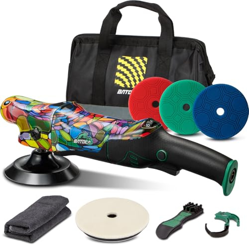 BATOCA P2 Set Pulidora 1000W Alto Par, Rotativa 150mm Heavy-Duty Corrección de Pintura Profunda, Clip para Cable & Herramienta Pad 3-en-1, Cable Extraíble 8m, 1000-3800 rpm, Barco, Caravana, Coche