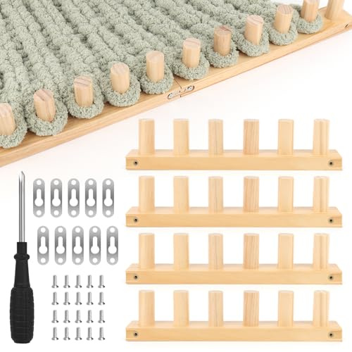 Coopay 52 Chunky Blanket Loom, Wooden Knitting Loom Kit for Chunky Blankets, 4-in-1 Wood Chunky Yarn Knitting Loom Kit for DIY Blankets Throws, Hand Knitting Tools for Thick Yarn Beginner Friendly