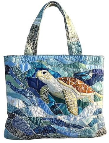 Générique Sac De Plage Tortue | Pochette Portable Légère Tortue De Mer - Sac Fourre-Tout Bleu,Pour Maison École Bureau Rencontres Extérieur Voyage Travail Marche Courses Randonnée Camping