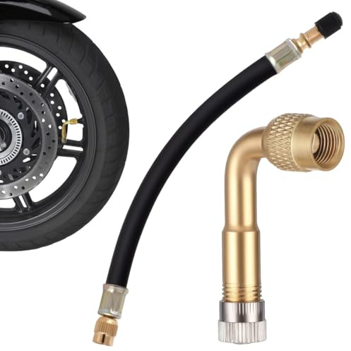 MUNZE Extensión De Válvula, 1 Adaptador Flexible 210mm Con Cabezal 90°, Para Neumáticos De Coche Con Vástago Schrader (Negro Y Dorado)