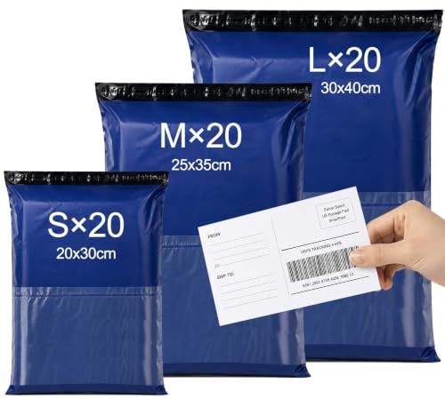 Brysalis 60 Pcs Enveloppe Plastique Expedition avec Pochette pour Bordereau, Auto-Adhésives Pochettes Envoie Colis, Opaque Pochette Expedition Vetement, Sac Emballage Colis(Bleu, 3 Tailles, S/M/L)