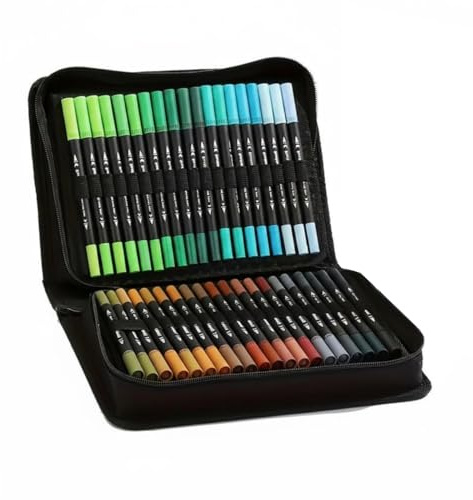 Wswqop Tip Marker Brush Pen Fine Nib Art Marker Lettering Pen Fiber Tips Double Tip Design Smooth Bold Colors Compact Case Suitable for Students Artists Travel