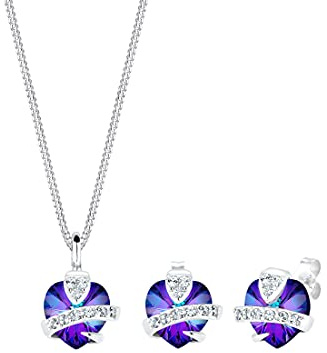 Elli Schmuckset Damen Herz Motiv Edel mit Kristalle aus 925 Sterling Silber