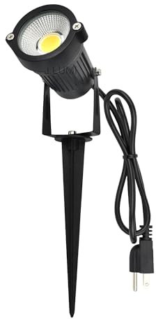 J.LUMI GSS6005 LED Landscape Spotlights Outdoor Plug in Light 5W, 120V AC, 3000K Warm, Metal Construction with Ground Stake, Outdoor and Indoor Use, 3-ft Cord with Plug, Black