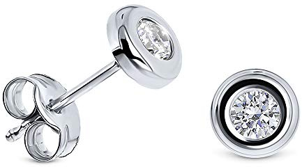 Miore Ohrringe Damen Weißgold 9 Karat / 375 Gold Ohrstecker Solitär mit Rundschliff Zirkonia Steinchen