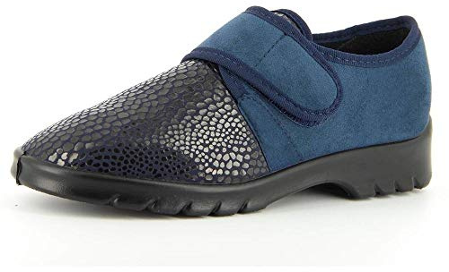 VAROMED Strasbourg - Zapatillas de estar por casa para mujer, color azul marino, con plantilla intercambiable, para personas mayores, con velcro, para pies sensibles al dolor y sensibles, talla 43