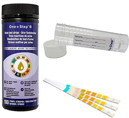 1 Tub (100 Strips) - 10 Parameter Professional/GP Urinalysis Urine Test + Sample 30ml Bottle (pH/Glucose/Ketone/Liver & Kidney Infection)
