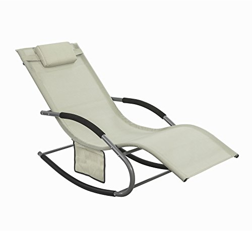 SoBuy Sonnenliege Gartenliege wetterfest Liegestuhl Schaukelstuhl mit Kopfkissen Relaxliege Schaukelliege Strandliege Outdoor Terrasse Balkon Camping bis 150 kg Beige Gartenmöbel OGS28-MI